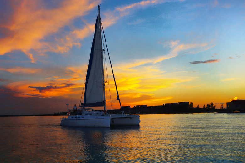 Catamarán al atardecer